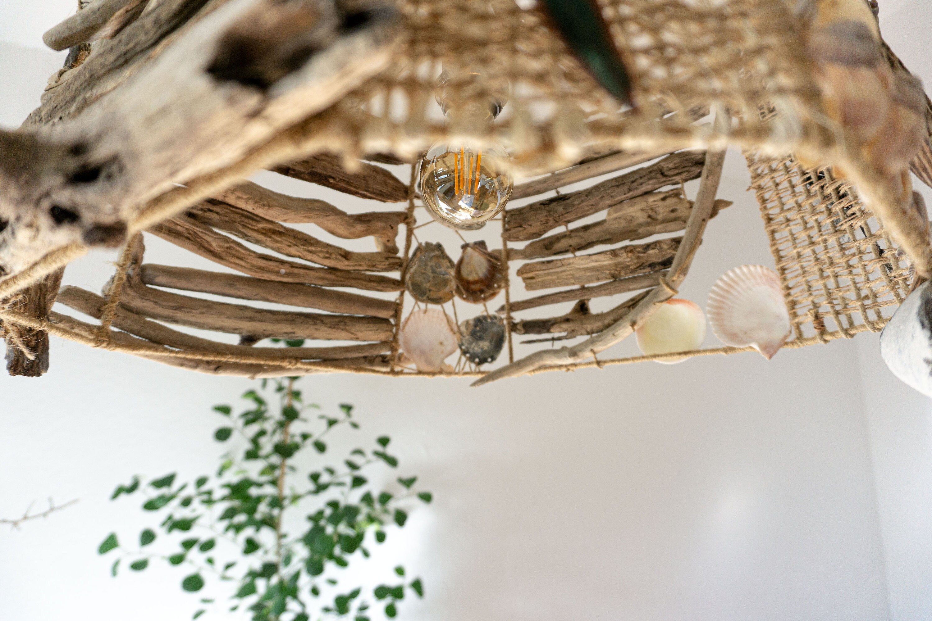 Unique octagonal DRIFTWOOD PENDANT LIGHT 'Kopenhagen', hand-crafted ceiling lamp by StoneSoftArt