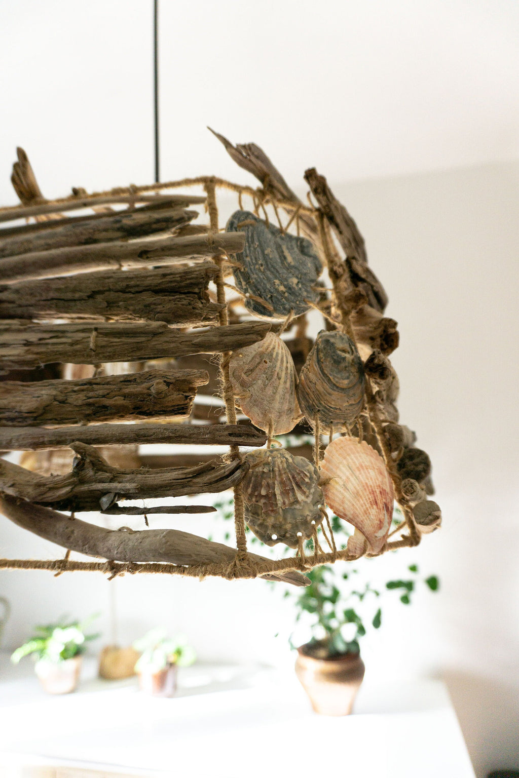 Unique octagonal DRIFTWOOD PENDANT LIGHT 'Kopenhagen', hand-crafted ceiling lamp by StoneSoftArt