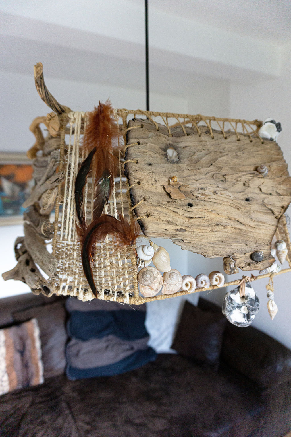 Unique octagonal DRIFTWOOD PENDANT LIGHT 'Kopenhagen', hand-crafted ceiling lamp by StoneSoftArt