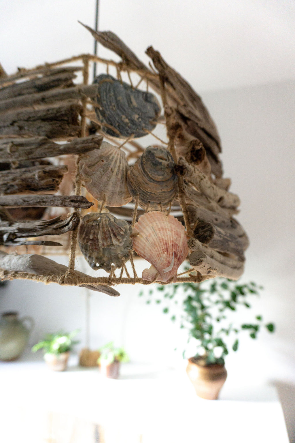 Unique octagonal DRIFTWOOD PENDANT LIGHT 'Kopenhagen', hand-crafted ceiling lamp by StoneSoftArt