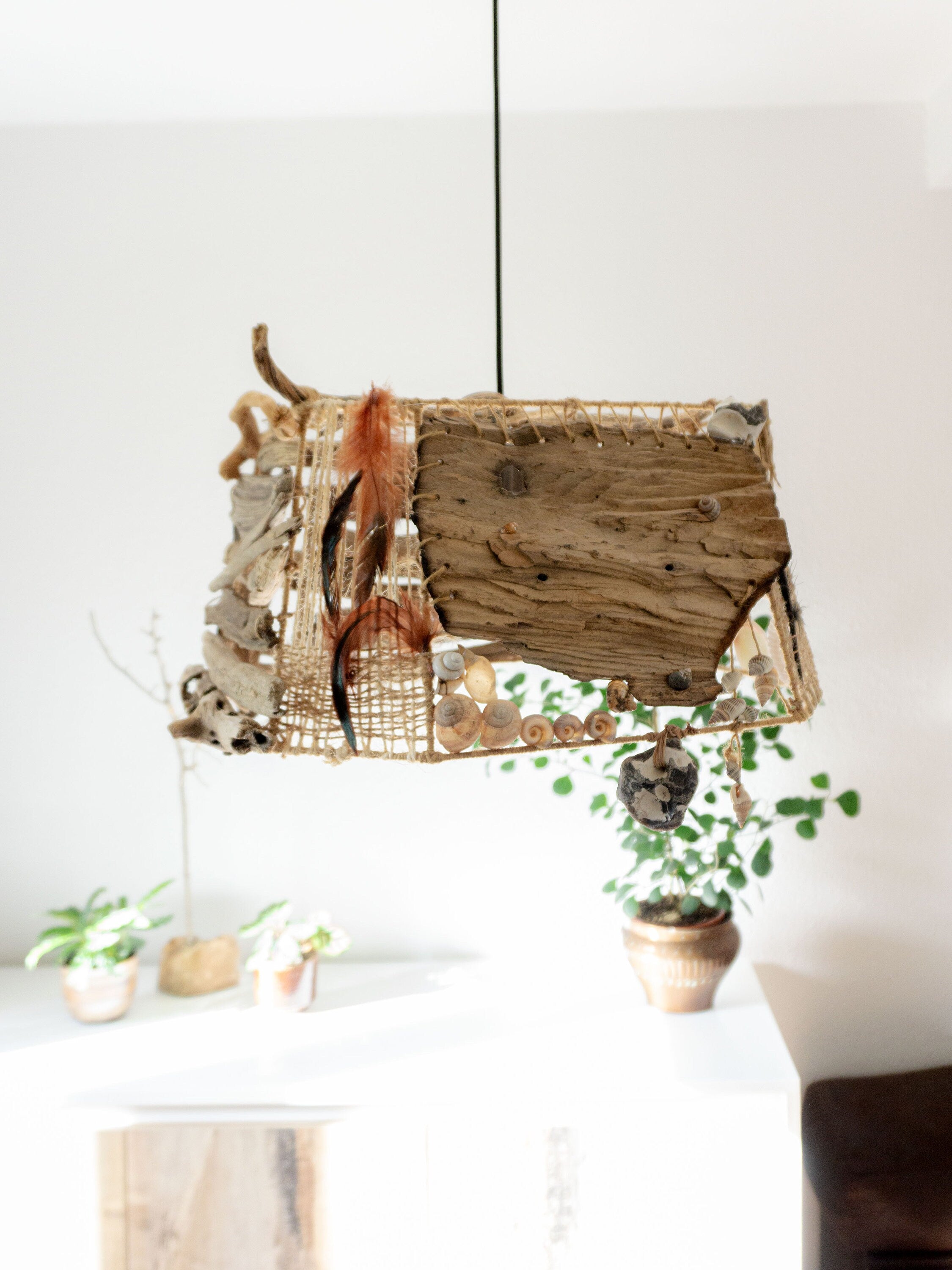 Unique octagonal DRIFTWOOD PENDANT LIGHT 'Kopenhagen', hand-crafted ceiling lamp by StoneSoftArt