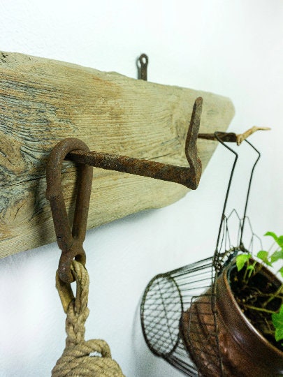Large Rustic DRIFTWOOD HOOK BAR, indoor outdoor use wardrobe with antique nail hooks