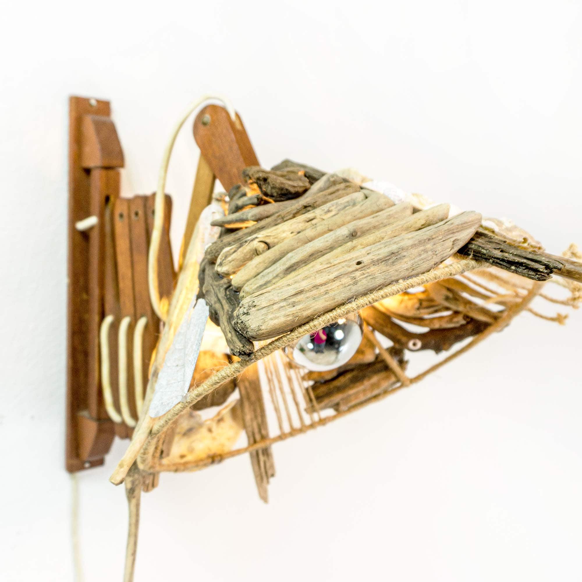 Unique DRIFTWOOD SCISSOR LAMP 'Riga', hand-crafted wall light sconce by StoneSoftArt