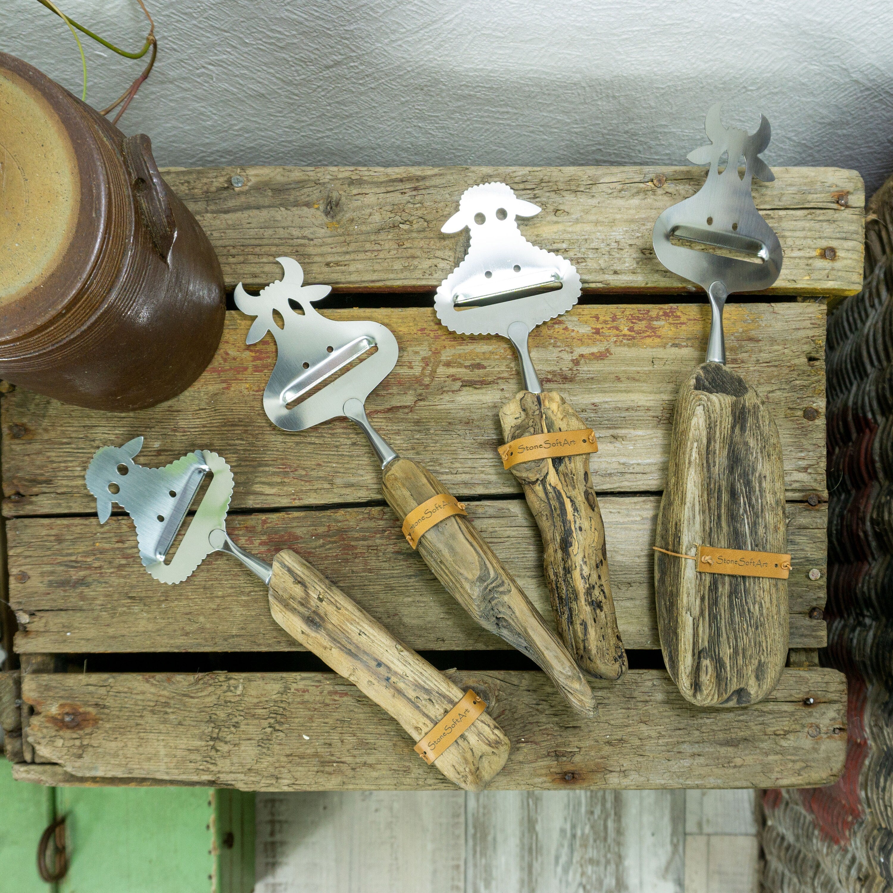 BOTTLE OPENER 'Sheep Shawn' with DRIFTWOOD handle, sheep cutlery, handcrafted by StoneSoftArt