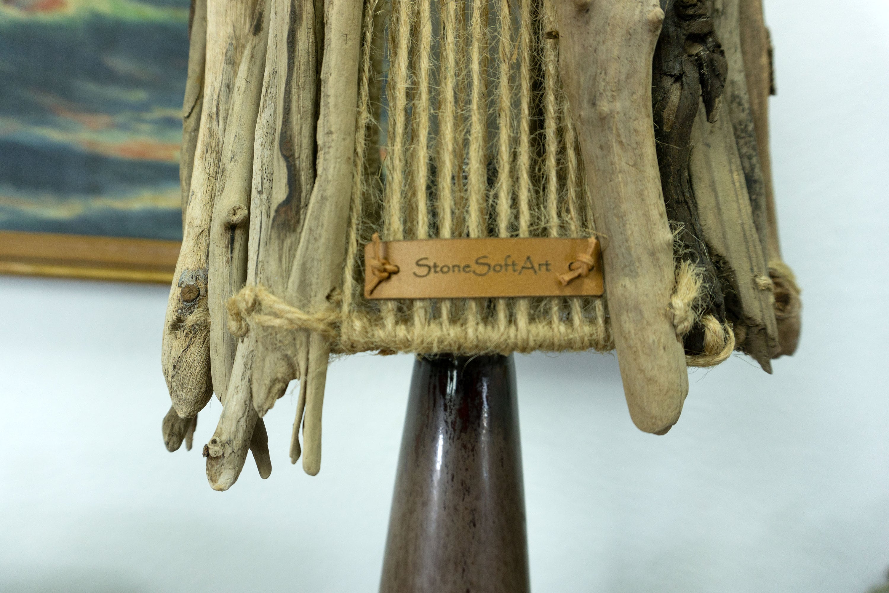 Unique DRIFTWOOD TABLE LAMP 'Helsinki' with Danish midcentury ceramic foot, hand-crafted light by StoneSoftArt