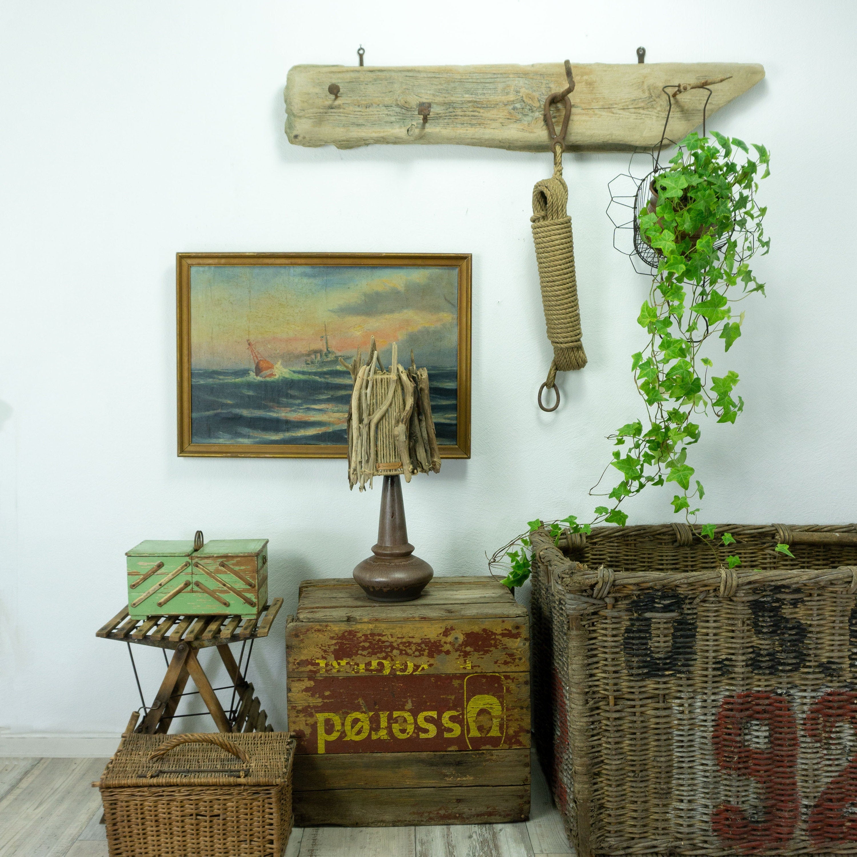 Unique DRIFTWOOD TABLE LAMP 'Helsinki' with Danish midcentury ceramic foot, hand-crafted light by StoneSoftArt