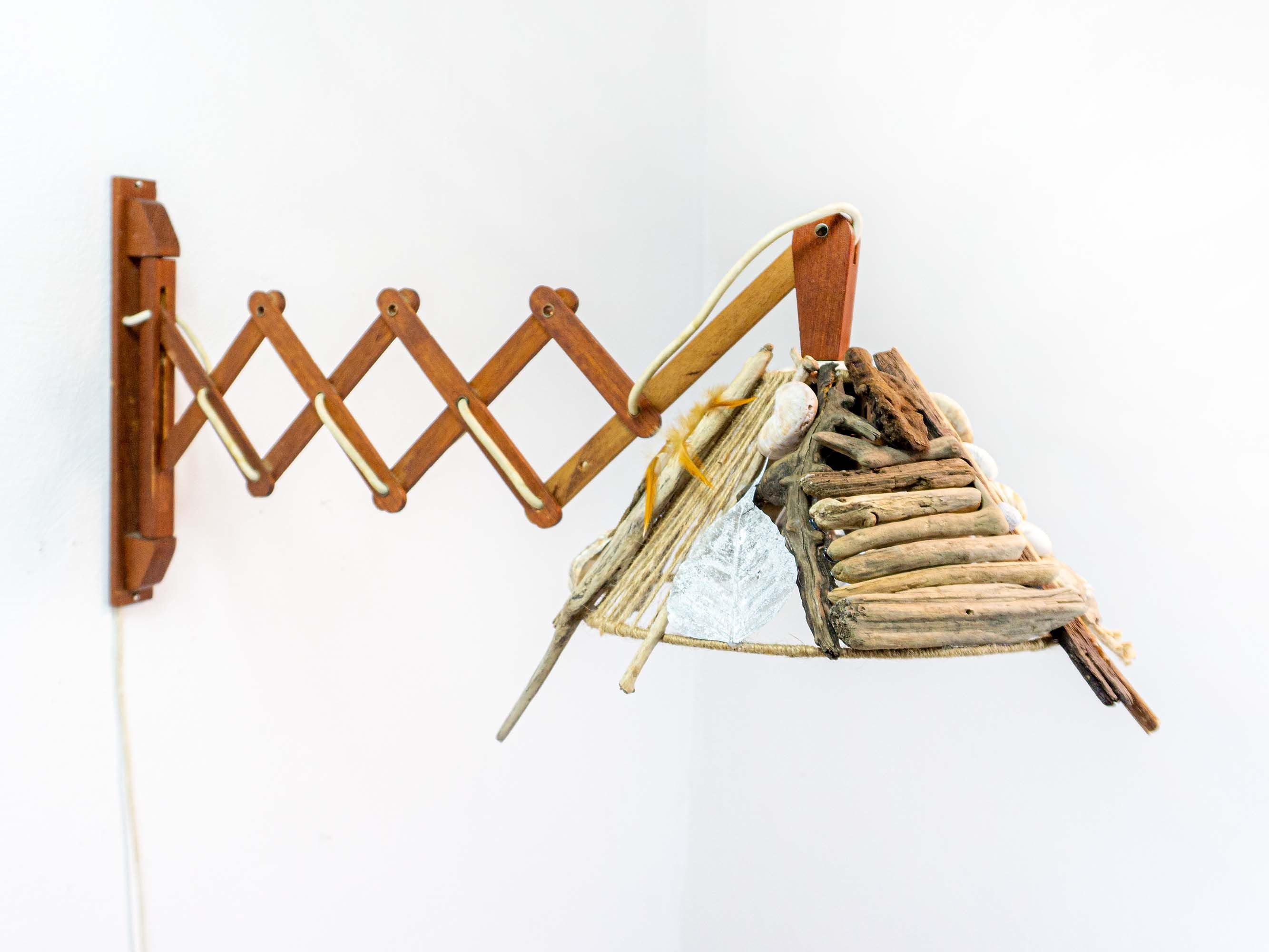 Unique DRIFTWOOD SCISSOR LAMP 'Riga', hand-crafted wall light sconce by StoneSoftArt